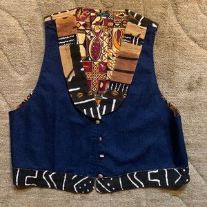 NWOT - Men's Denim And Mudcloth Scoop Neck Vest
